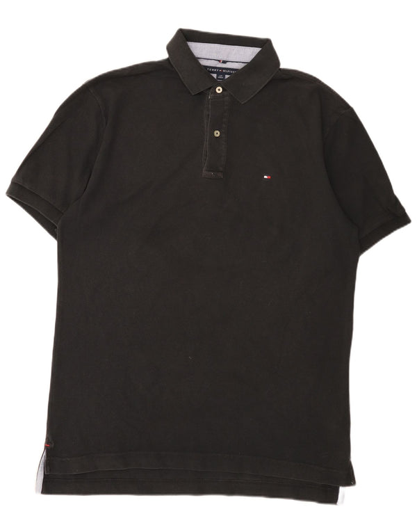 Tommy Hilfiger Polo de ajuste clásico para hombre grande de algodón negro