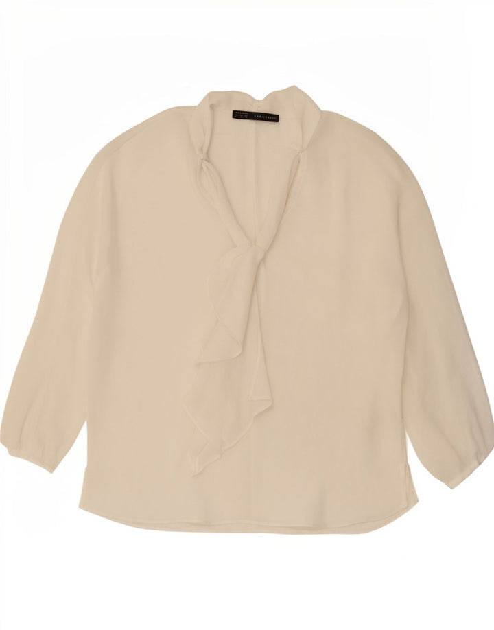 Zara Top transparente de manga larga con lazo frontal para mujer UK 46 Large White