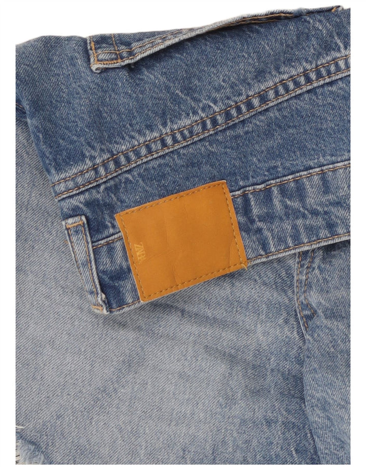 Zara Mujer Shorts Vaqueros Desgastados De Talle Alto W30 Azul Medio