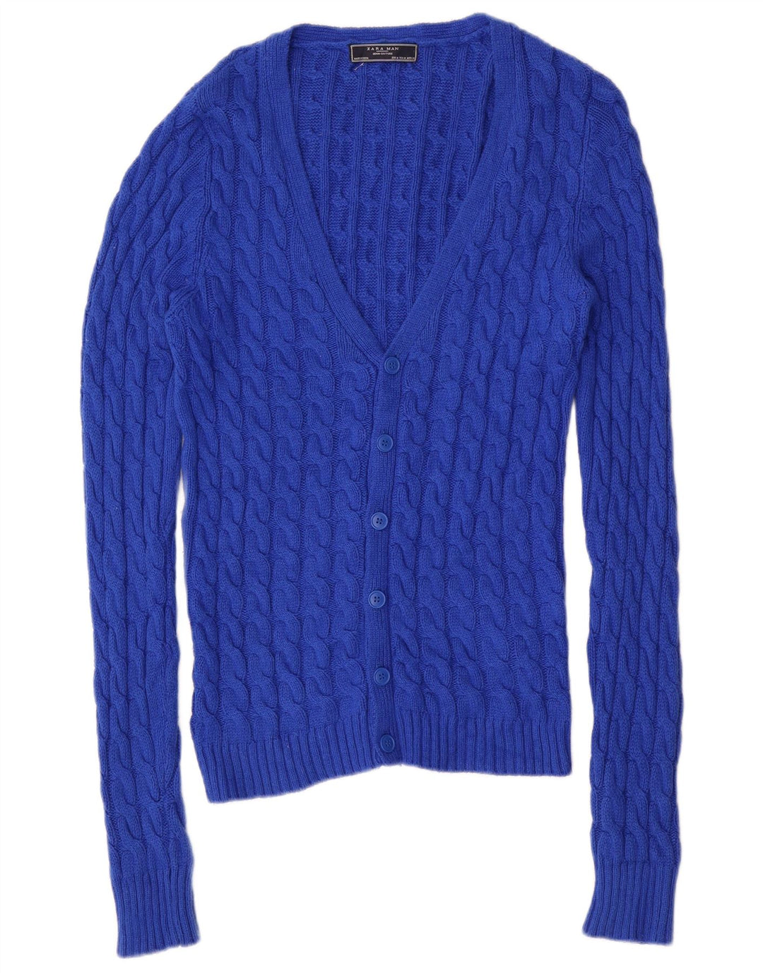 Zara Hombre Jersey Cárdigan Algodón Azul Medio