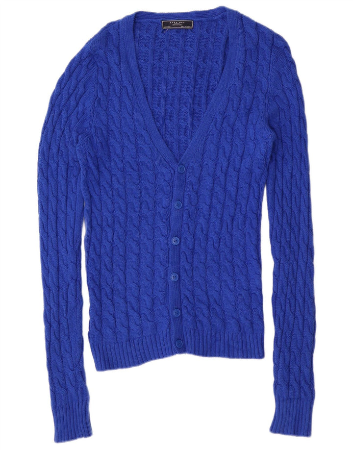 Zara Hombre Jersey Cárdigan Algodón Azul Medio