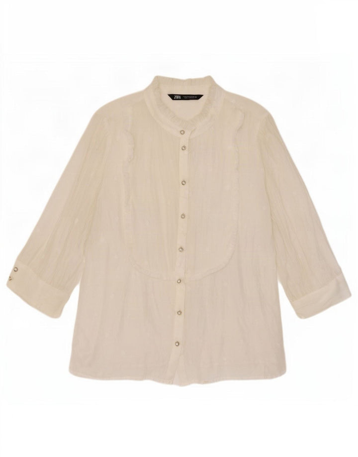 Zara Blusa camisera transparente con manga 3/4 para mujer UK 40 Medium White