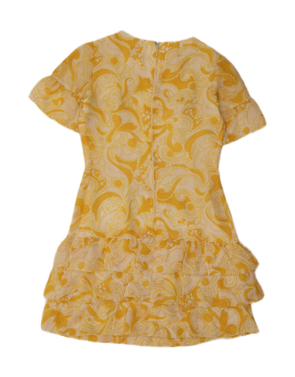 VINTAGE Womens Tiered Dress UK 2 2XS Yellow Paisley