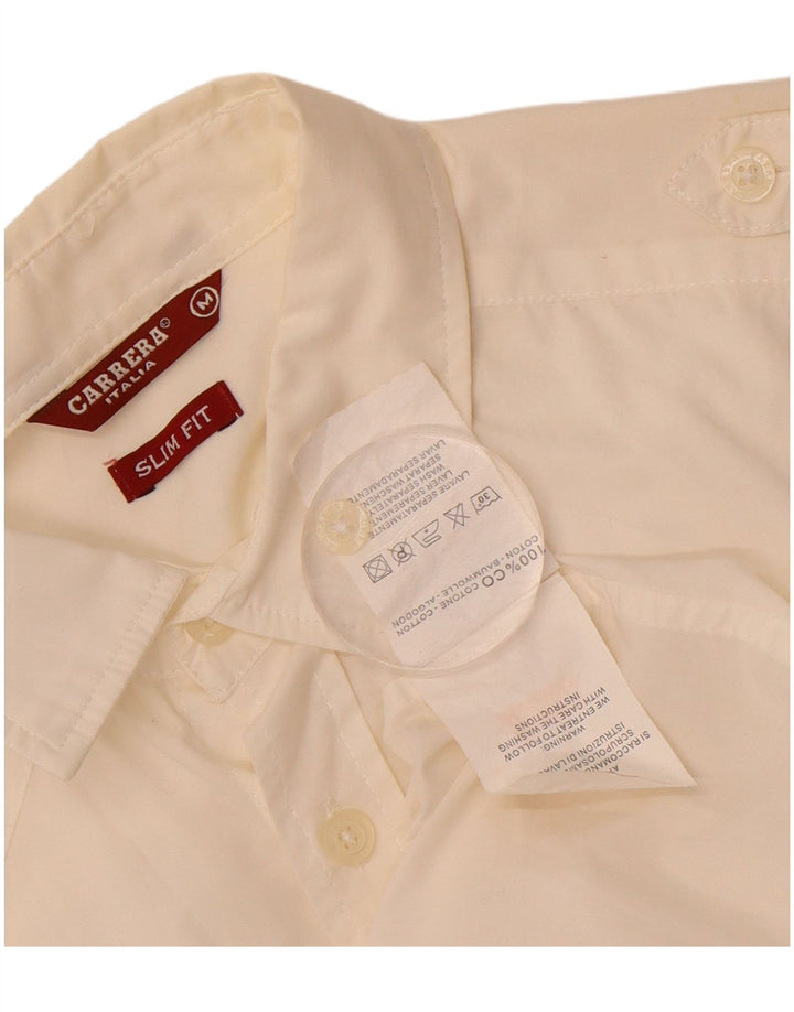 CARRERA Mens Slim Fit Military Shirt Medium Off White Cotton