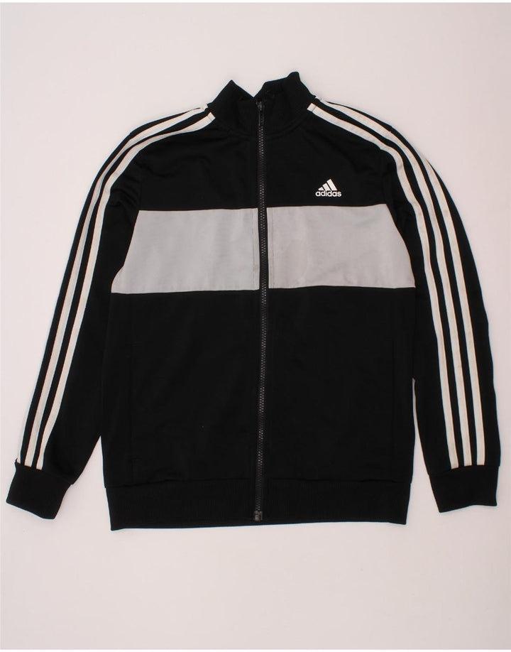 ADIDAS Boys Tracksuit Top Jacket 11-12 Years Black Colourblock Polyester