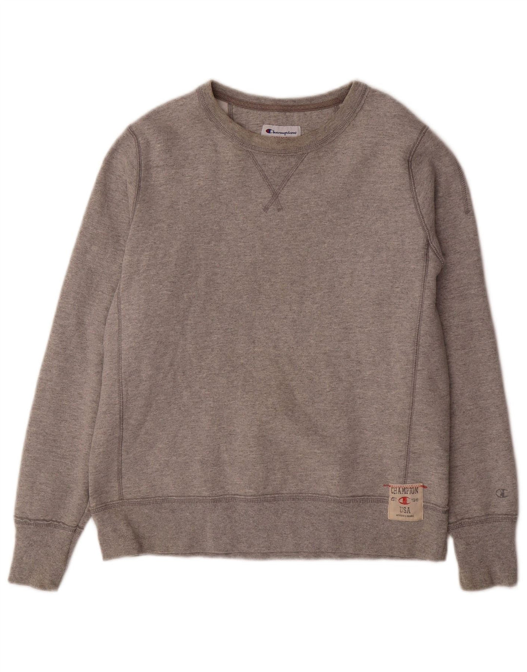 CHAMPION Womens Sweatshirt Jumper UK 14 Medium Grey Flecked Cotton