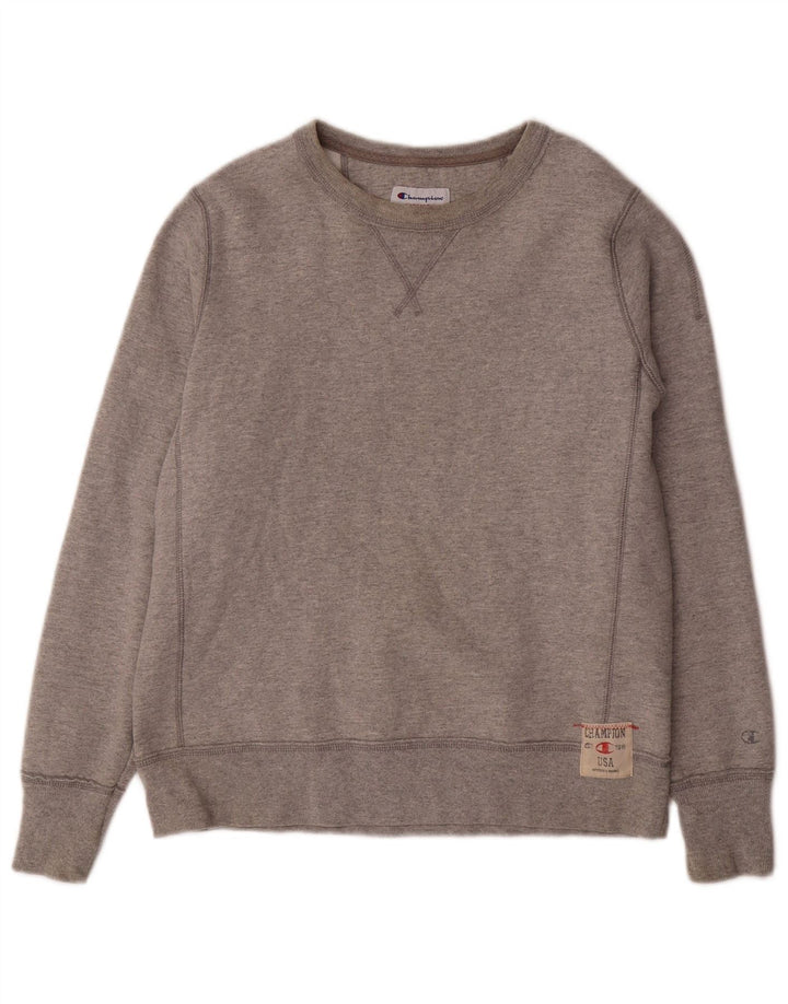CHAMPION Womens Sweatshirt Jumper UK 14 Medium Grey Flecked Cotton