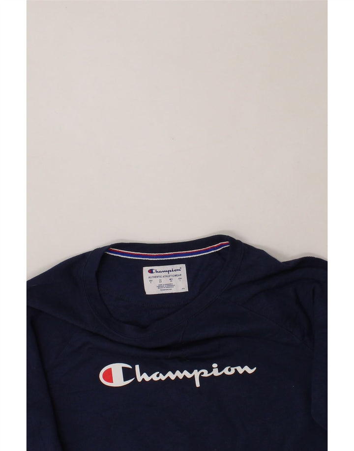 CHAMPION Womens Graphic Sweatshirt Jumper UK 10 Small Navy Blue Polyester Vintage Champion and Second-Hand Champion from Messina Hembry 