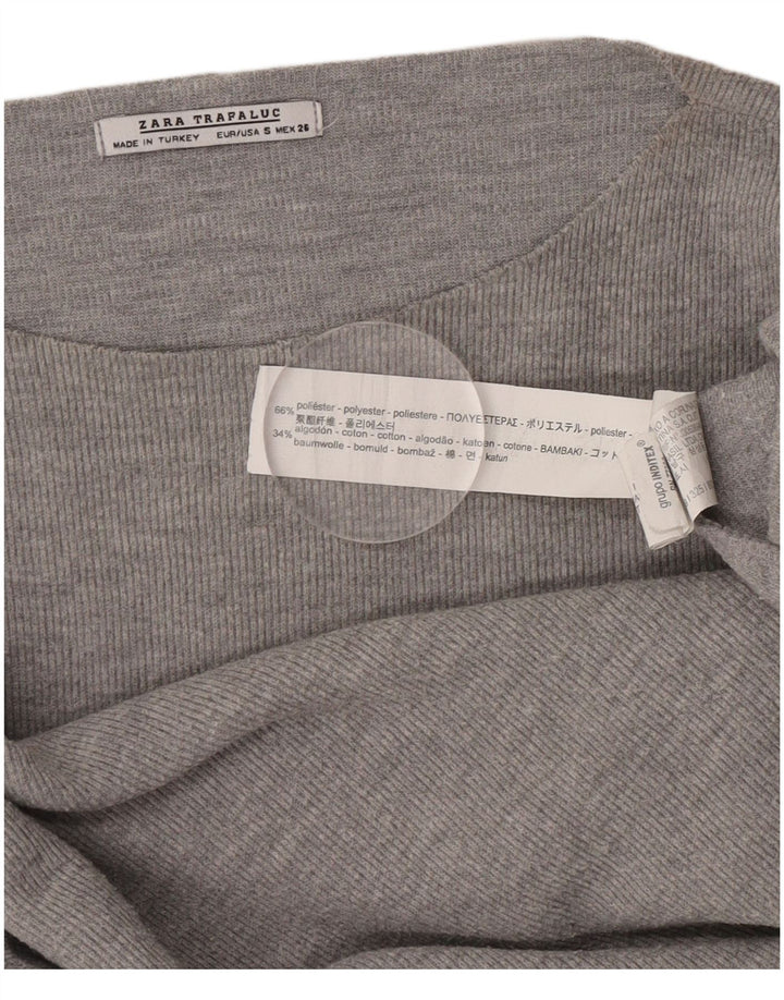 Zara Mujer Trafaluc Top Extragrande Manga Larga UK 10 Small Gris Poliéster