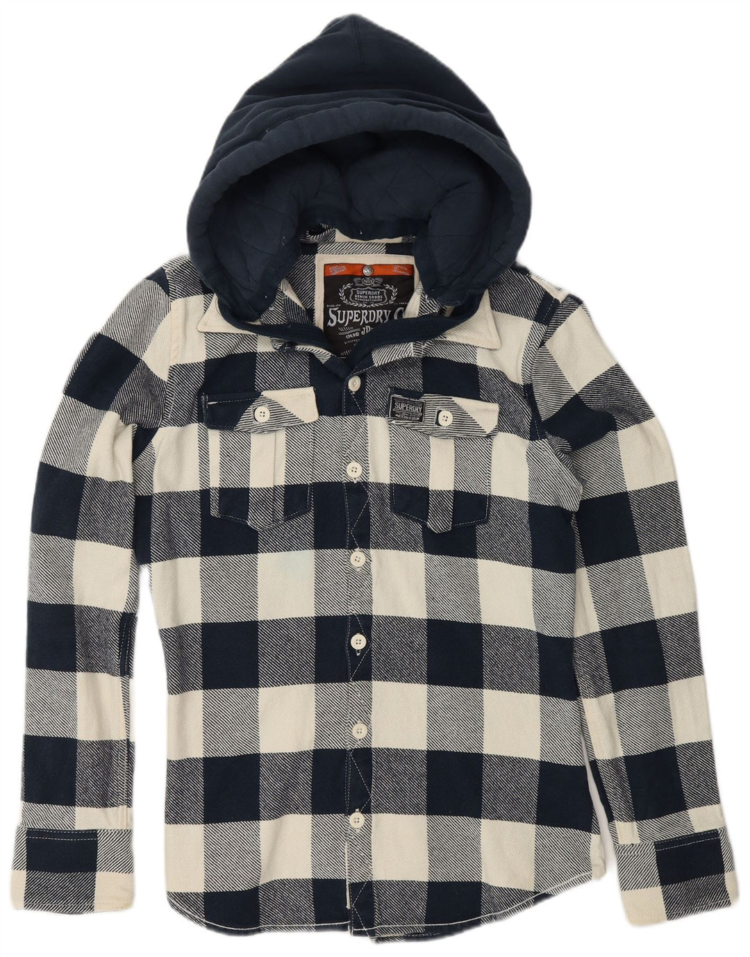 SUPERDRY Camisa de franela con capucha para niños 15-16 años Grande Azul marino Chevron