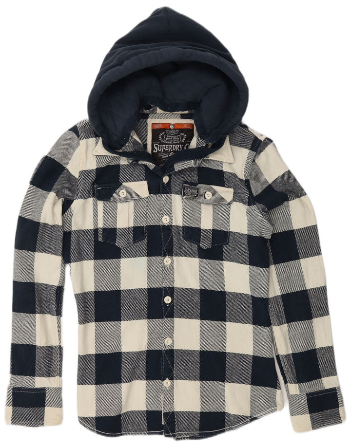 SUPERDRY Camisa de franela con capucha para niños 15-16 años Grande Azul marino Chevron