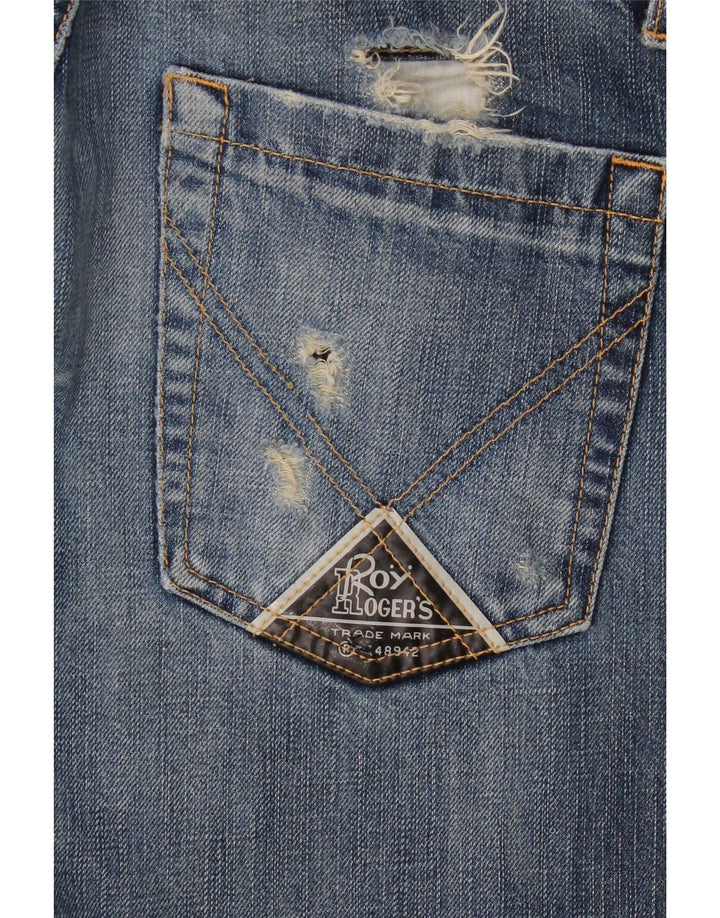 Roy Rogers Pantalones cortos de mezclilla desgastados para hombre mediano W32 azul