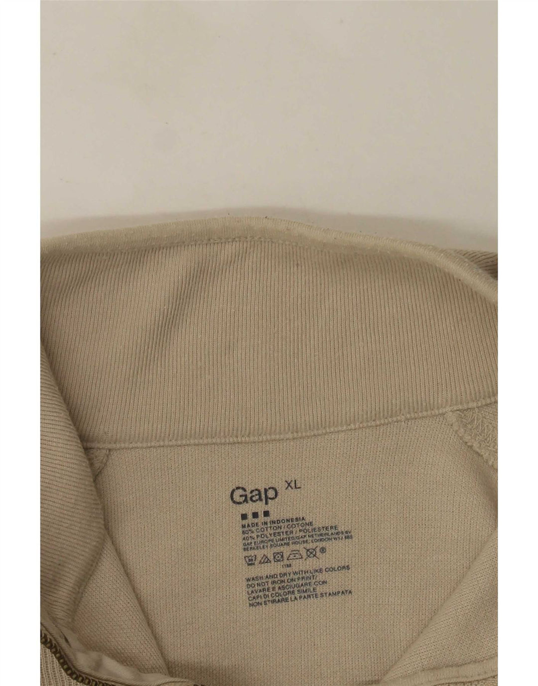 Gap Hombre Zip Neck Top Manga Larga XL Algodón Beige