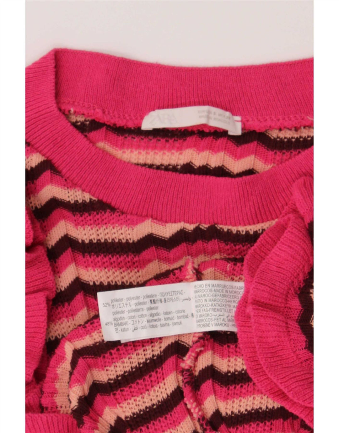 Zara Mujer Camiseta Top UK 8 Small Rosa Rayas Poliéster