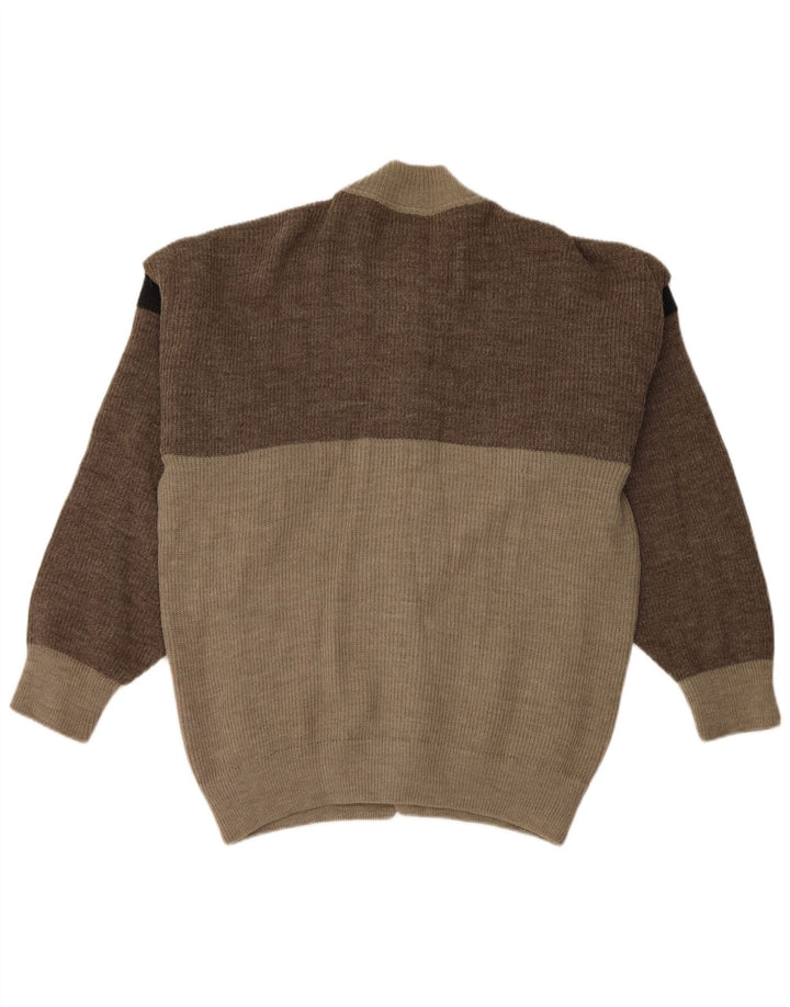 Vintage hombre cardigan suéter grande gris colorblock