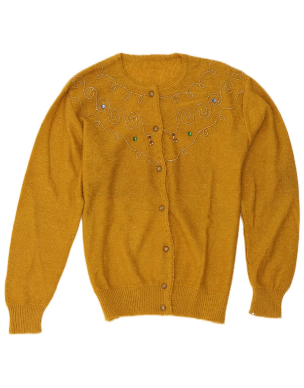 Vintage mujer Cardigan suéter Reino Unido 14 amarillo medio