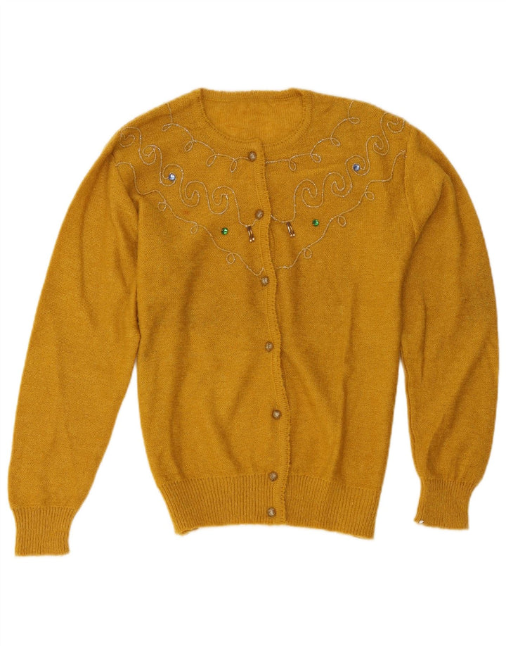 Vintage mujer Cardigan suéter Reino Unido 14 amarillo medio