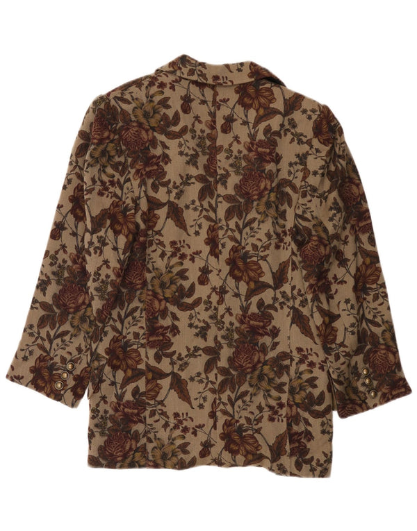 Vintage mujer 1 botón Blazer chaqueta Reino Unido 10 pequeño marrón floral