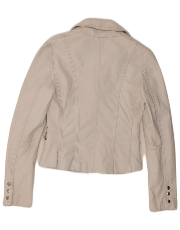Vintage mujer cuero Blazer chaqueta IT 44 cuero blanco medio