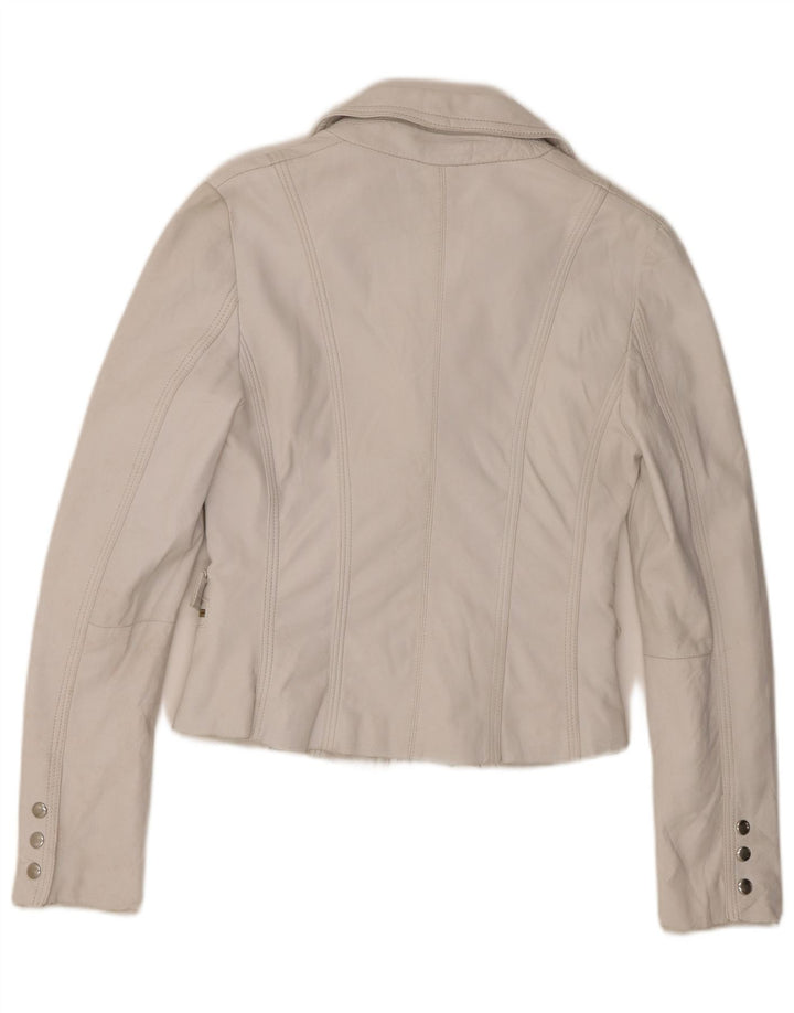 Vintage mujer cuero Blazer chaqueta IT 44 cuero blanco medio