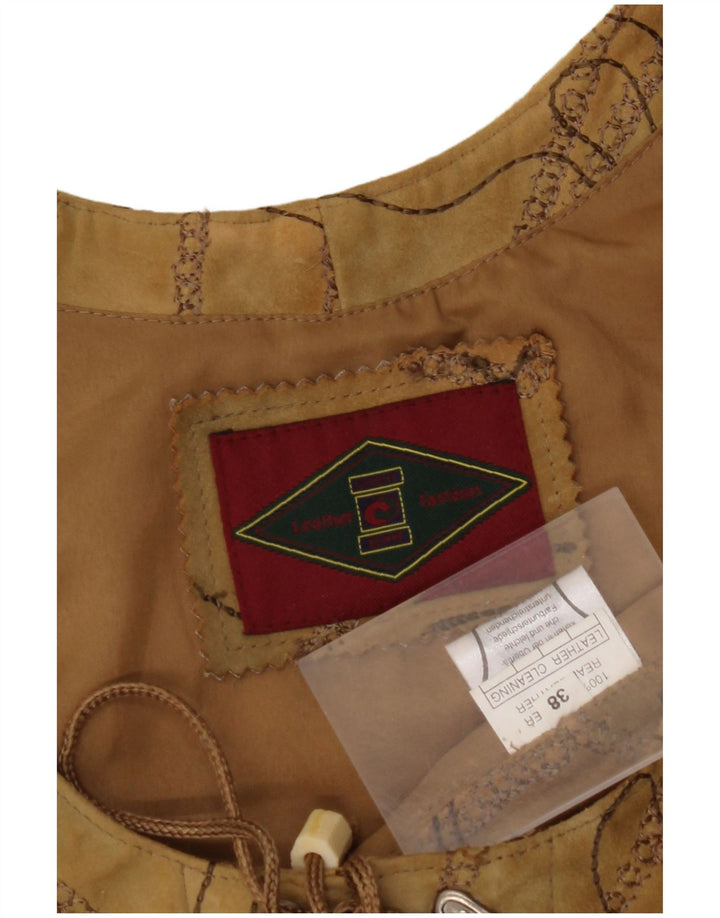 VINTAGE Chaleco de ante para mujer EU 38 Cuero floral marrón medio