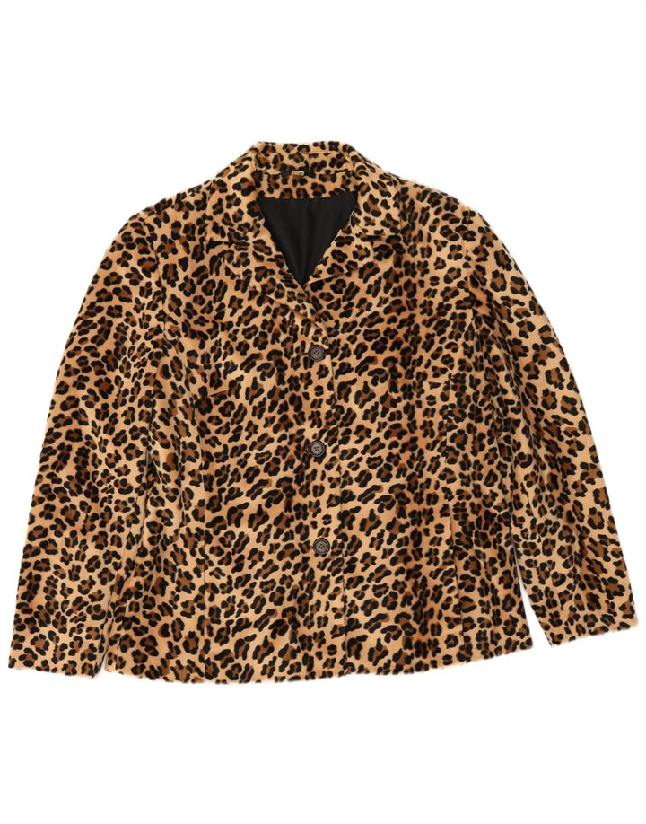 Vintage mujer 3 botones Blazer chaqueta Reino Unido 14 gran beige animal print