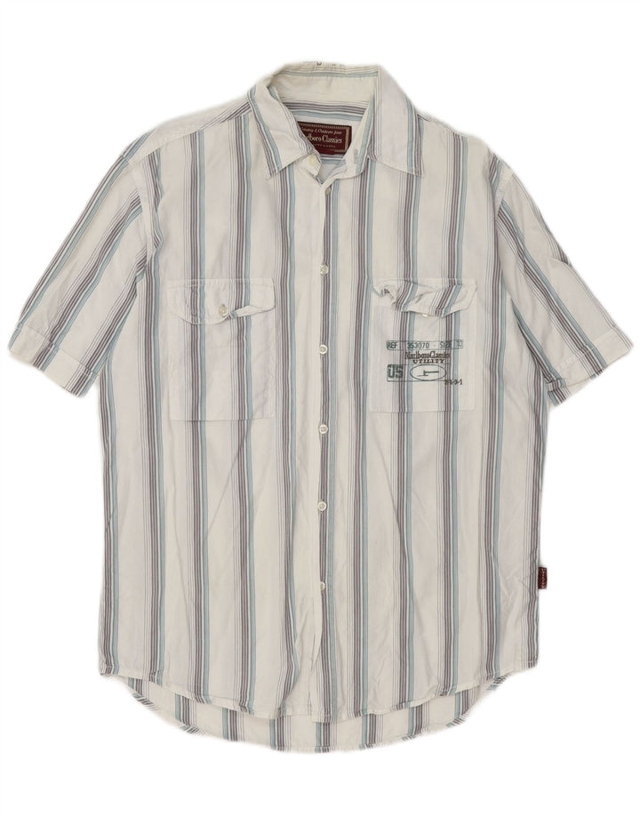 Marlboro Classics Camisa gráfica de manga corta para hombre Rayas blancas medianas