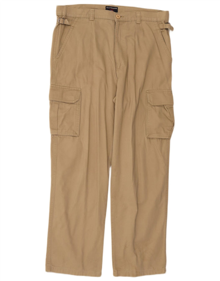 OUTRAGE Mens Straight Cargo Trousers W34 L30 Beige Cotton