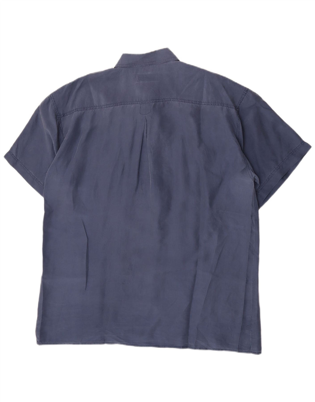 Vintage hombres camisa de manga corta grande azul seda clásico