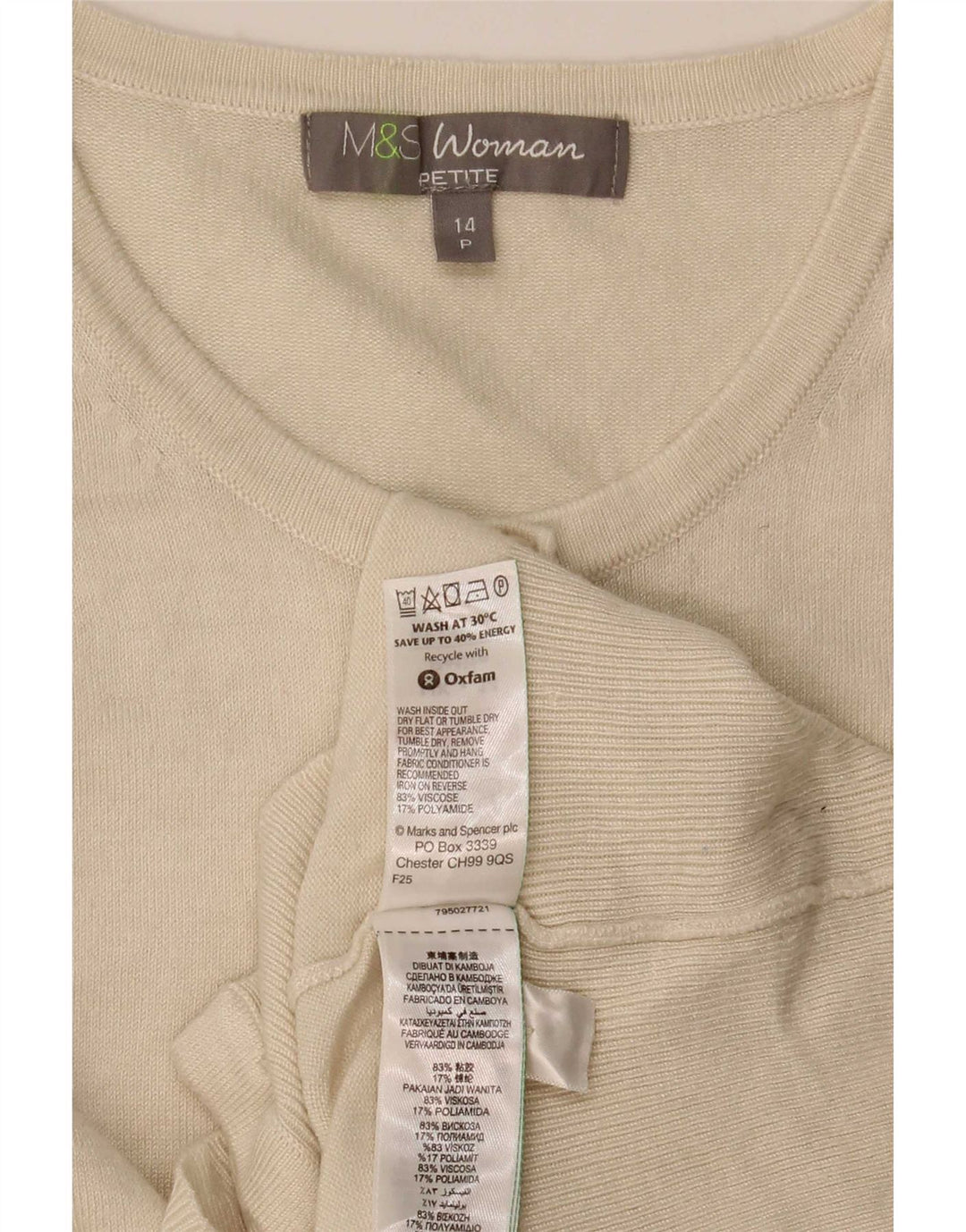 Marks & Spencer Suéter tipo cárdigan pequeño para mujer Reino Unido 44 Mediano Blanco roto