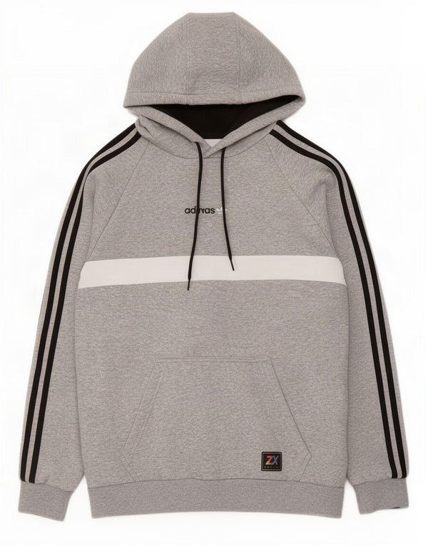 Adidas Hombre Sudadera Con Capucha Jersey Gris Medio Colorblock Algodón