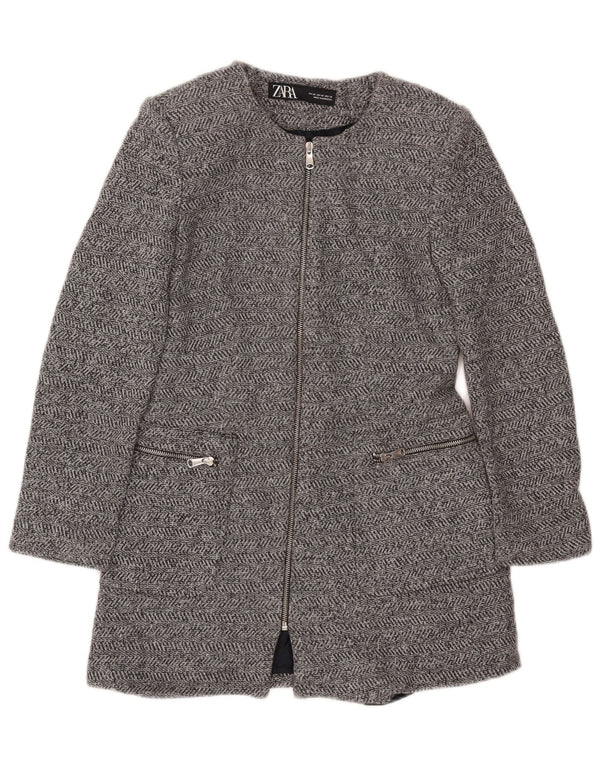ZARA Chaqueta larga de punto para mujer UK 6 XS Algodón gris en espiga
