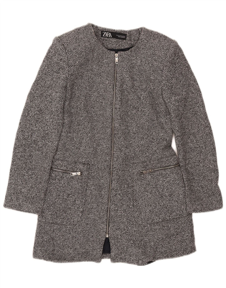 ZARA Chaqueta larga de punto para mujer UK 6 XS Algodón gris en espiga