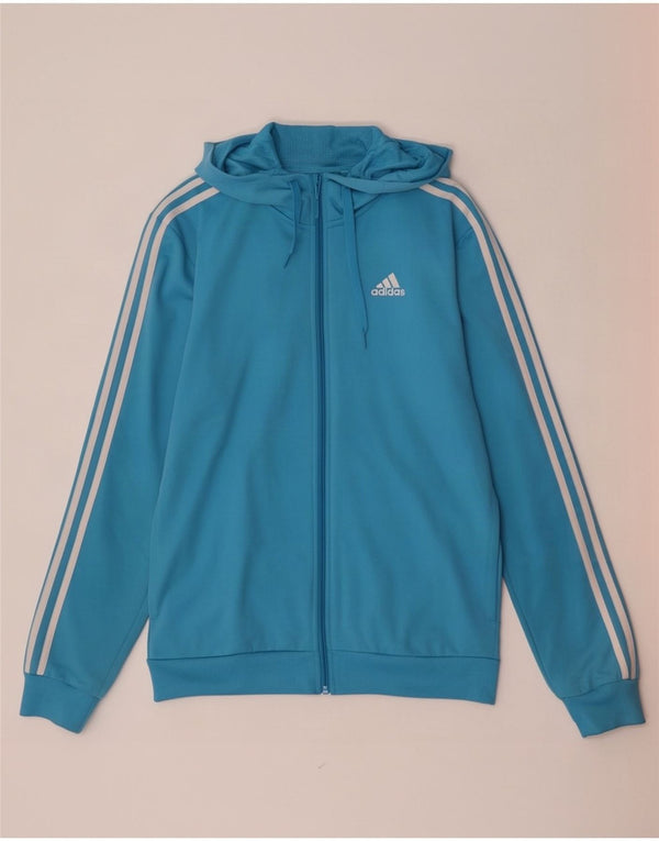 Adidas Hombre Zip Sudadera Con Capucha Suéter Pequeño Azul Poliéster