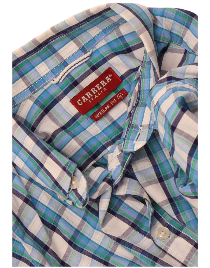 Camisa Carrera Regular Fit De Manga Corta Para Hombre Algodón A Cuadros Azul Medio