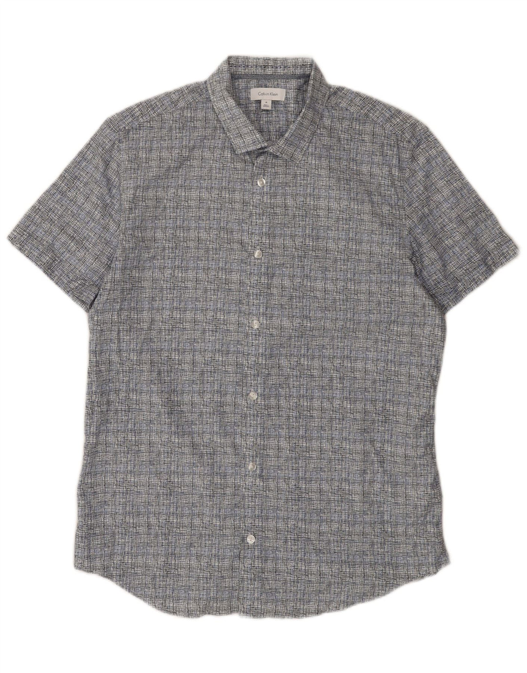 Camisa Calvin Klein Hombre Manga Corta Algodón A Cuadros Azul Medio