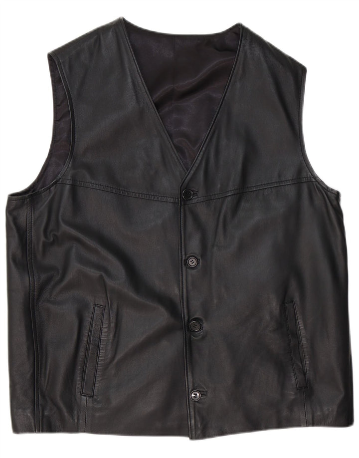 Chaleco de cuero vintage para hombre cuero negro grande