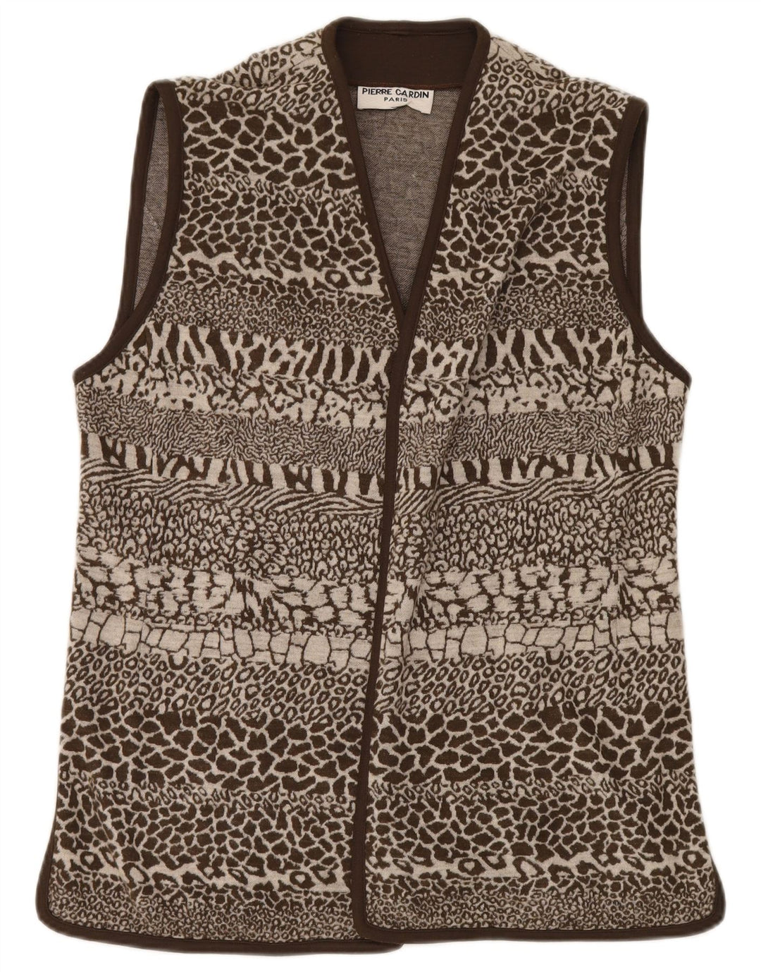 Chaleco Mujer Pierre Cardin IT 44 Lana Estampado Animal Marrón Medio