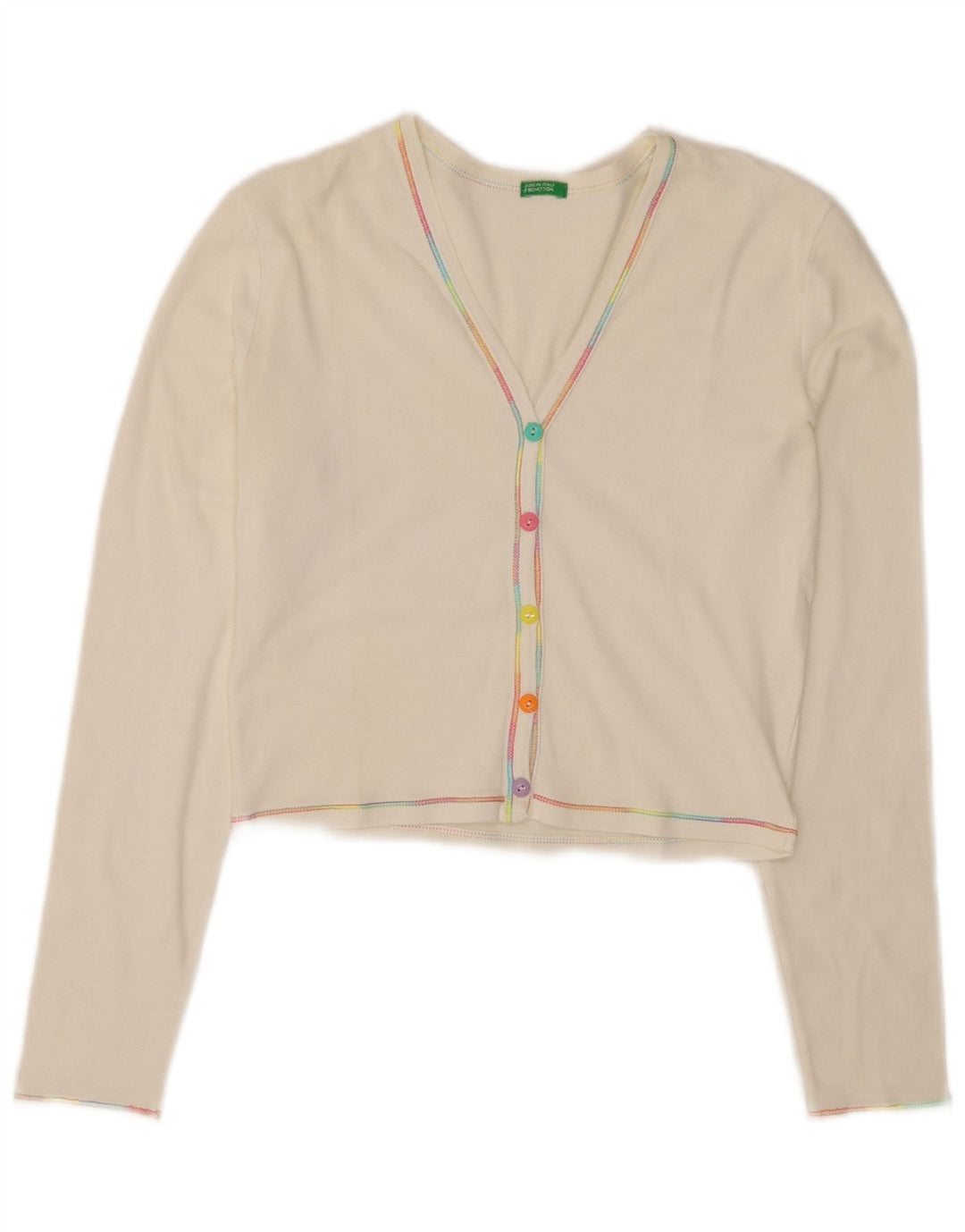 Benetton Cárdigan Corto para Mujer UK 8 Small Blanco