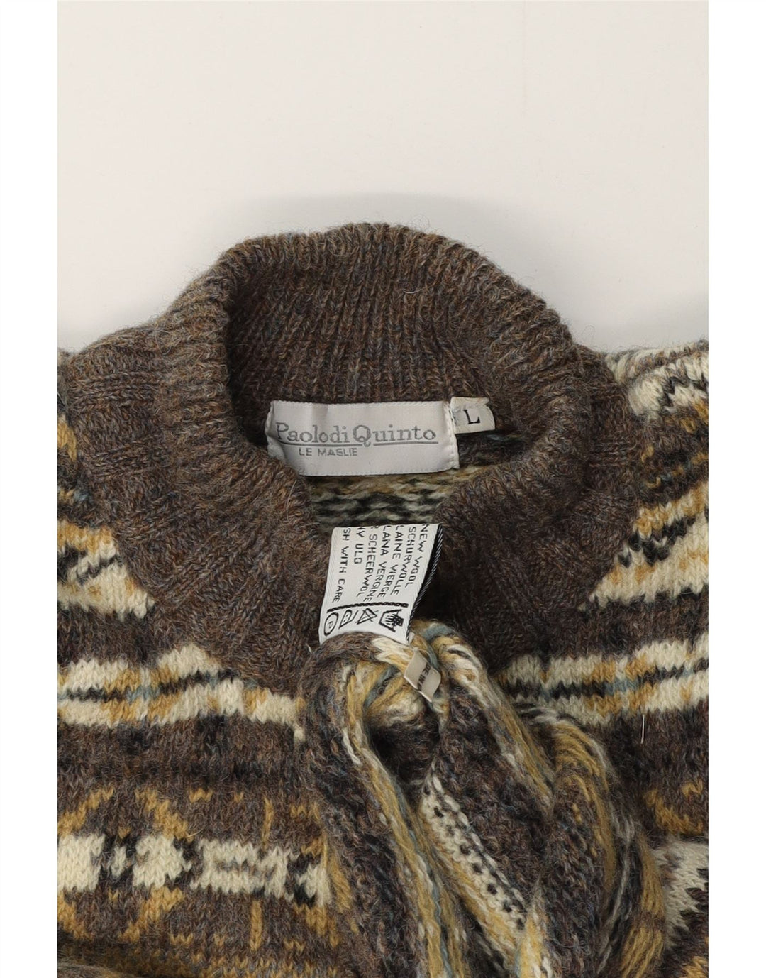 PAOLO DI QUINTO Suéter tipo jersey con cuello alto para hombre, talla grande, color marrón, Fair Isle