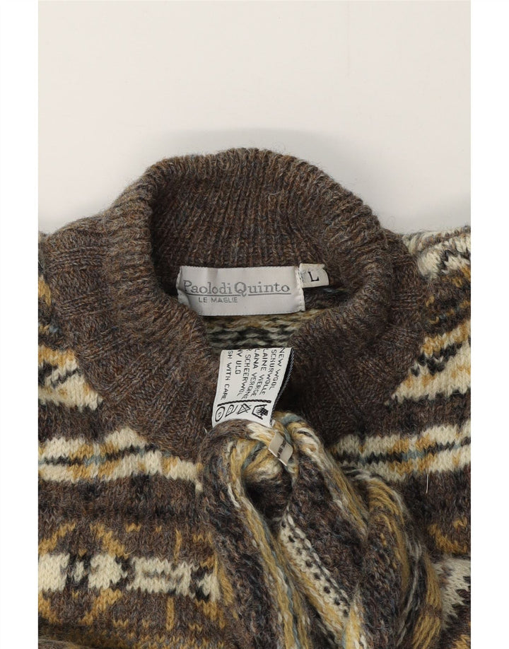 PAOLO DI QUINTO Suéter tipo jersey con cuello alto para hombre, talla grande, color marrón, Fair Isle