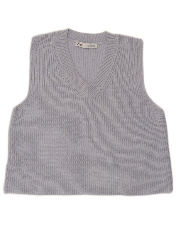 Zara Mujer Crop Vest Tank Top UK 10 Small Algodón Azul