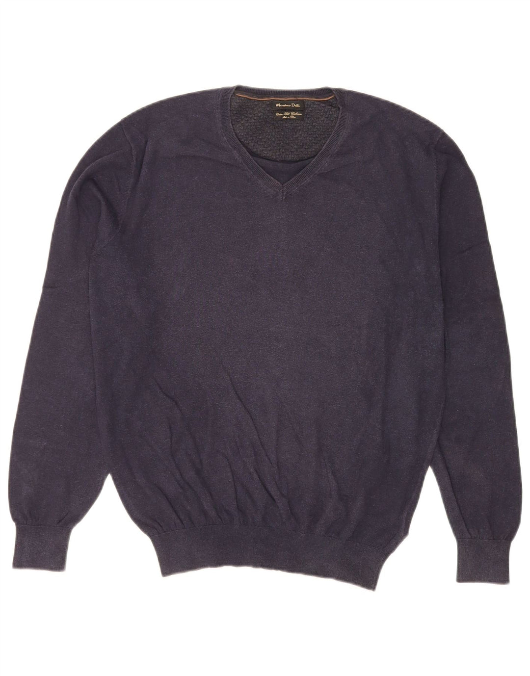 Massimo Dutti Jersey Con Cuello En V Hombre Large Azul Marino Algodón