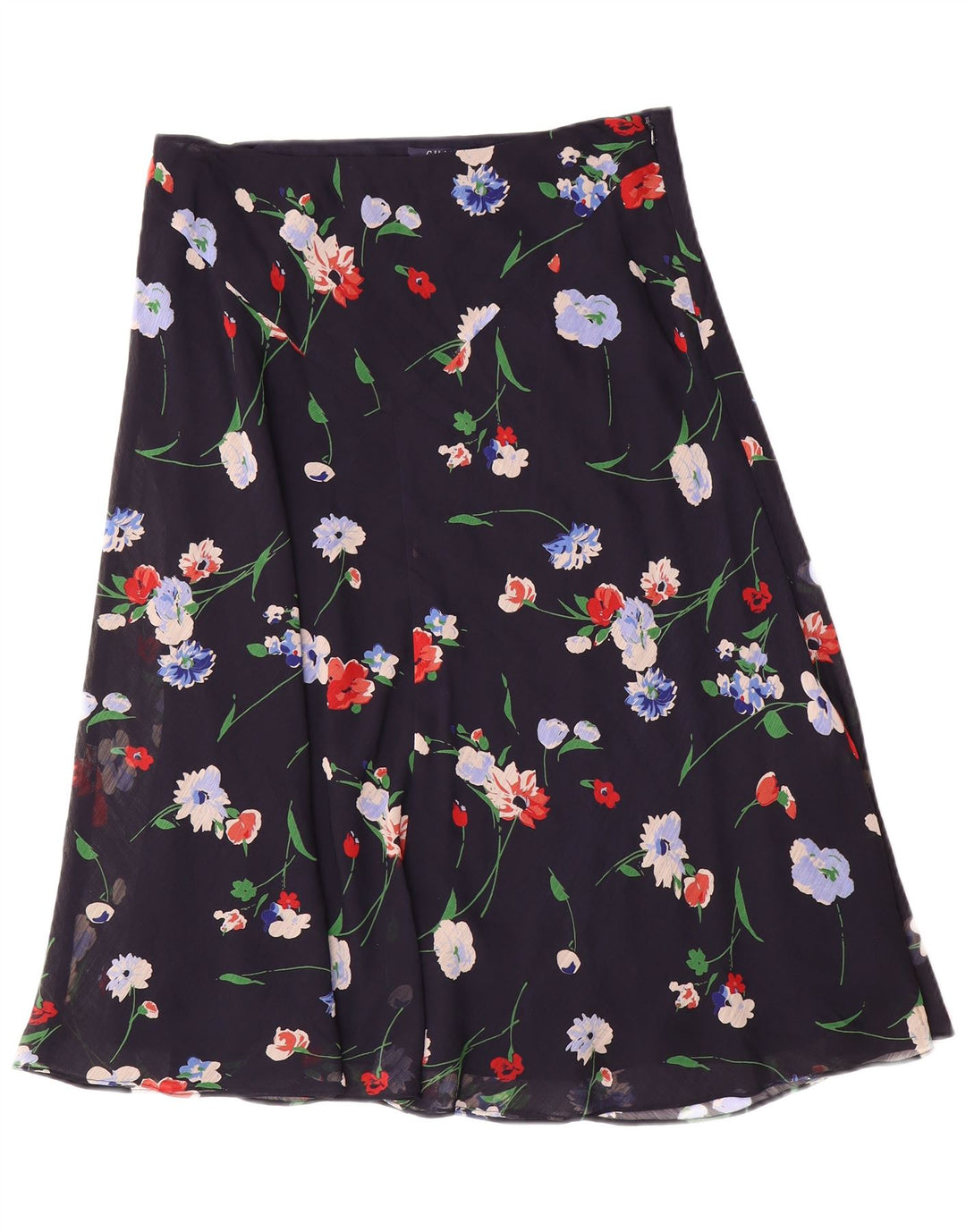 Chaps Falda acampanada para mujer US 10 grande W30 azul marino floral poliéster