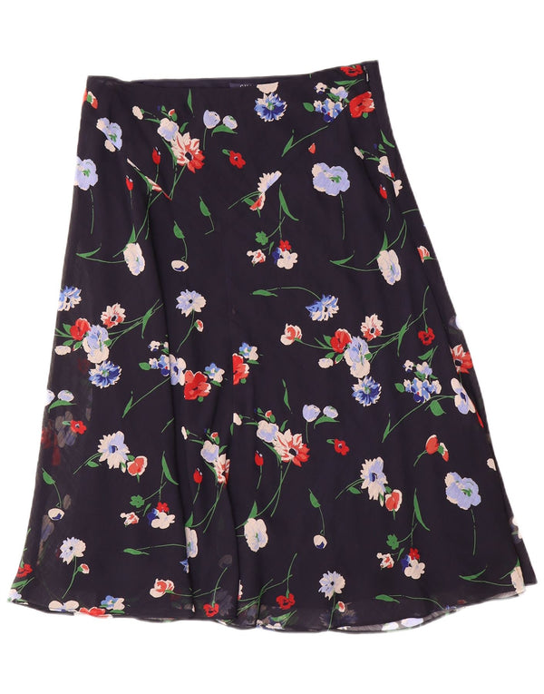 Chaps Falda acampanada para mujer US 10 grande W30 azul marino floral poliéster