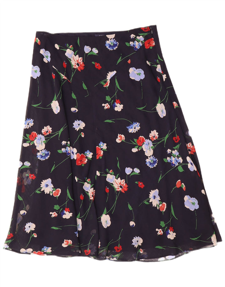 Chaps Falda acampanada para mujer US 10 grande W30 azul marino floral poliéster
