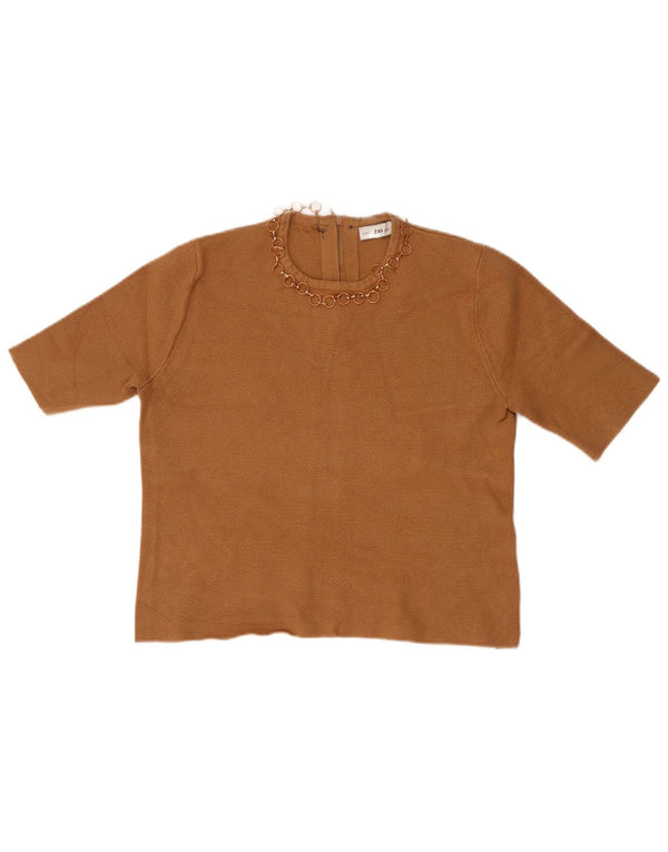 Zara Mujer Crop Top De Manga Corta UK 42 Marrón Medio