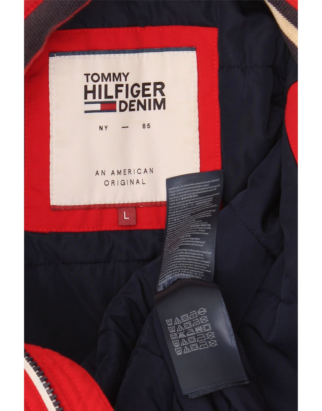 TOMMY HILFIGER Chaqueta bomber para hombre UK 40 Large Poliamida roja