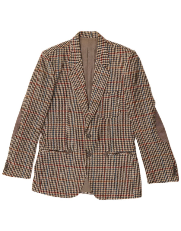 Vintage hombres 2 botones Blazer chaqueta IT 46 pequeña lana de pata de gallo beige