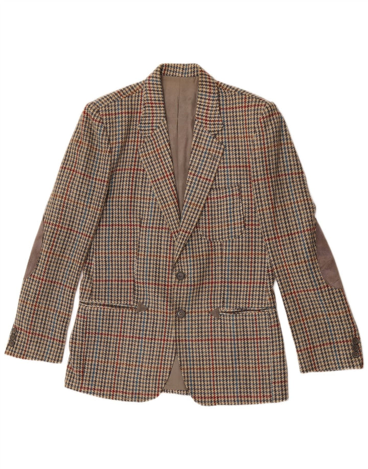 Vintage hombres 2 botones Blazer chaqueta IT 46 pequeña lana de pata de gallo beige